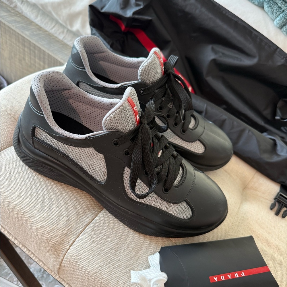 Prada Men's Black and Gray Sneakers - Picture 5 of 7
